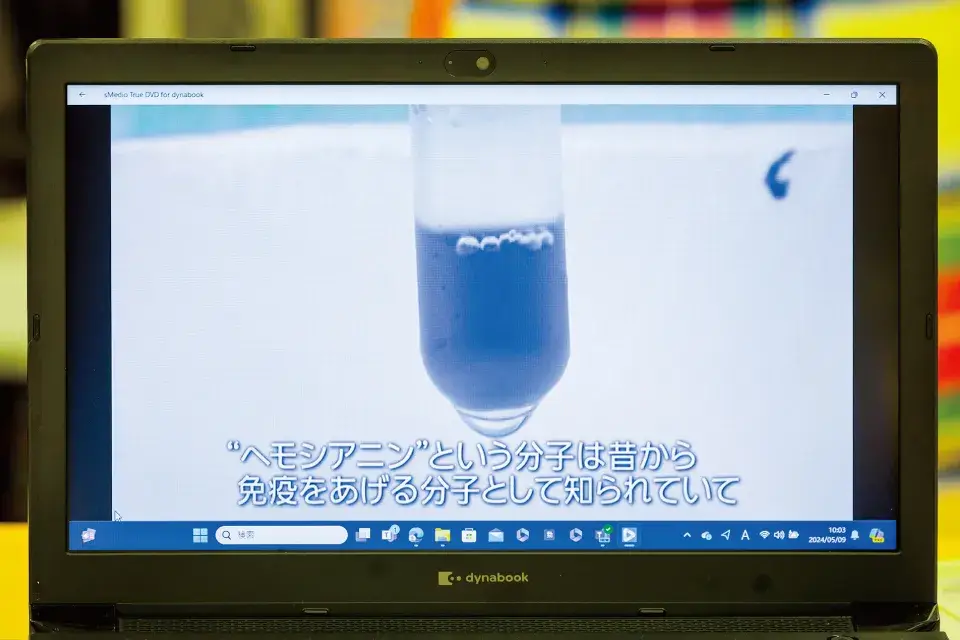 株式会社ツードッグが企画・製作する「巨大生物 進化の謎 ~ダイオウイカ大解剖~」の中で、加藤准教授はイカの青い血の薬理学的応用について触れている